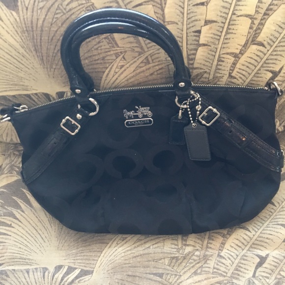 Coach Purse Black Material with Leather Handles Medium size - Picture 1 of 4